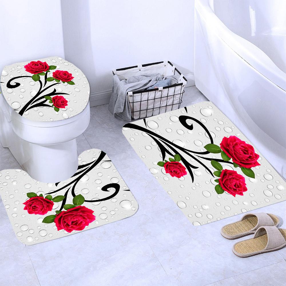 180*180cm Blue Rose Flowers Fabric Shower Curtains Bath Mat Rugs Beautiful Butterfly Flower Bathroom Curtain Set Home Decoration