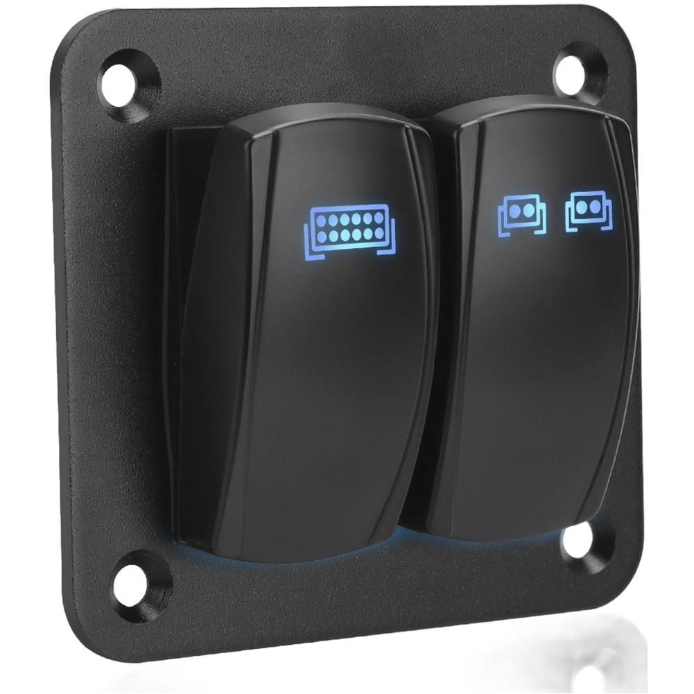 Pre Wired 2 Gang Rocker Switch Panel Aluminum 12V 24V for Vehicle Applications For Car RV Boat Yacht LED Control