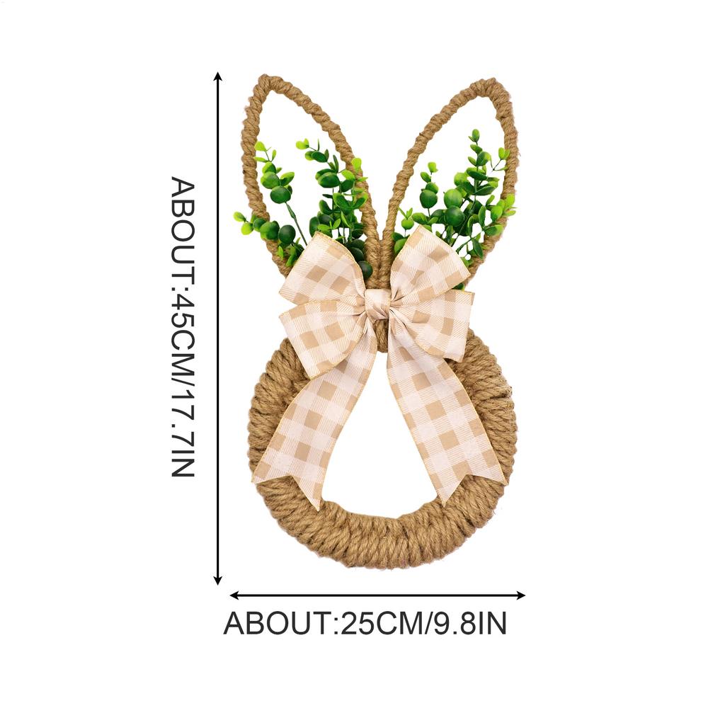 

Easter Bunny Wreath Rabbit Shape Front Door Decoration Spring Floral with Bow for Home Wall Window Living Room Holiday Garland