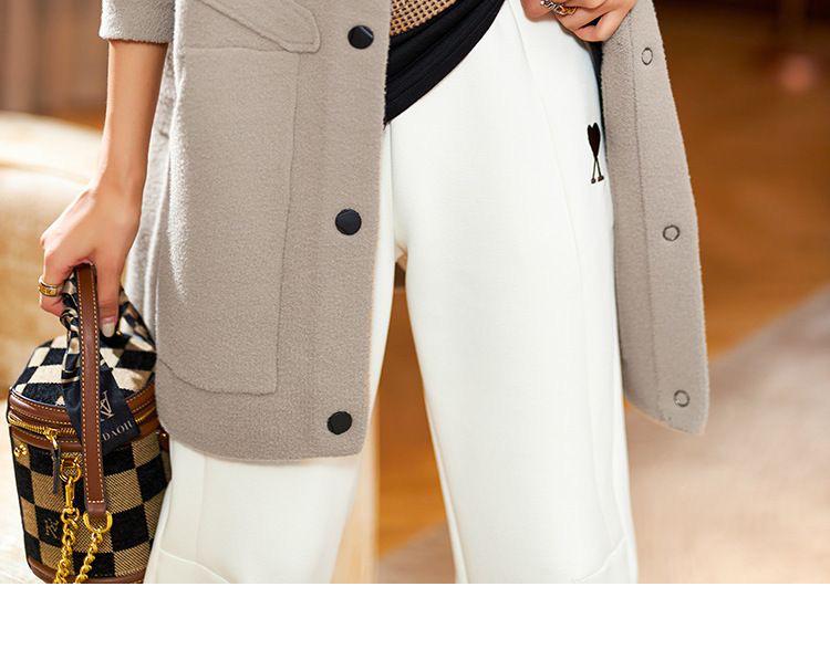 Dámský vlněný kabát střední délky s kapucí - Jednobarevný, Všestranný, Zeštíhlující, Ležérní, Jaro 2023