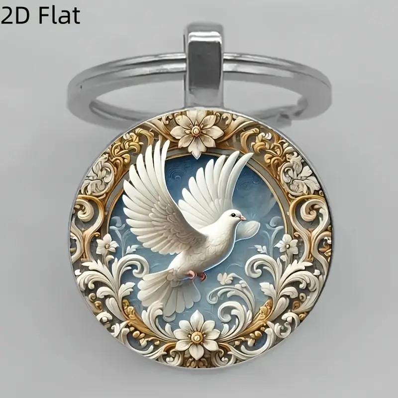 

Illuminated Dove Pendant Keychain With European Style Zinc Alloy Accessory For Keys