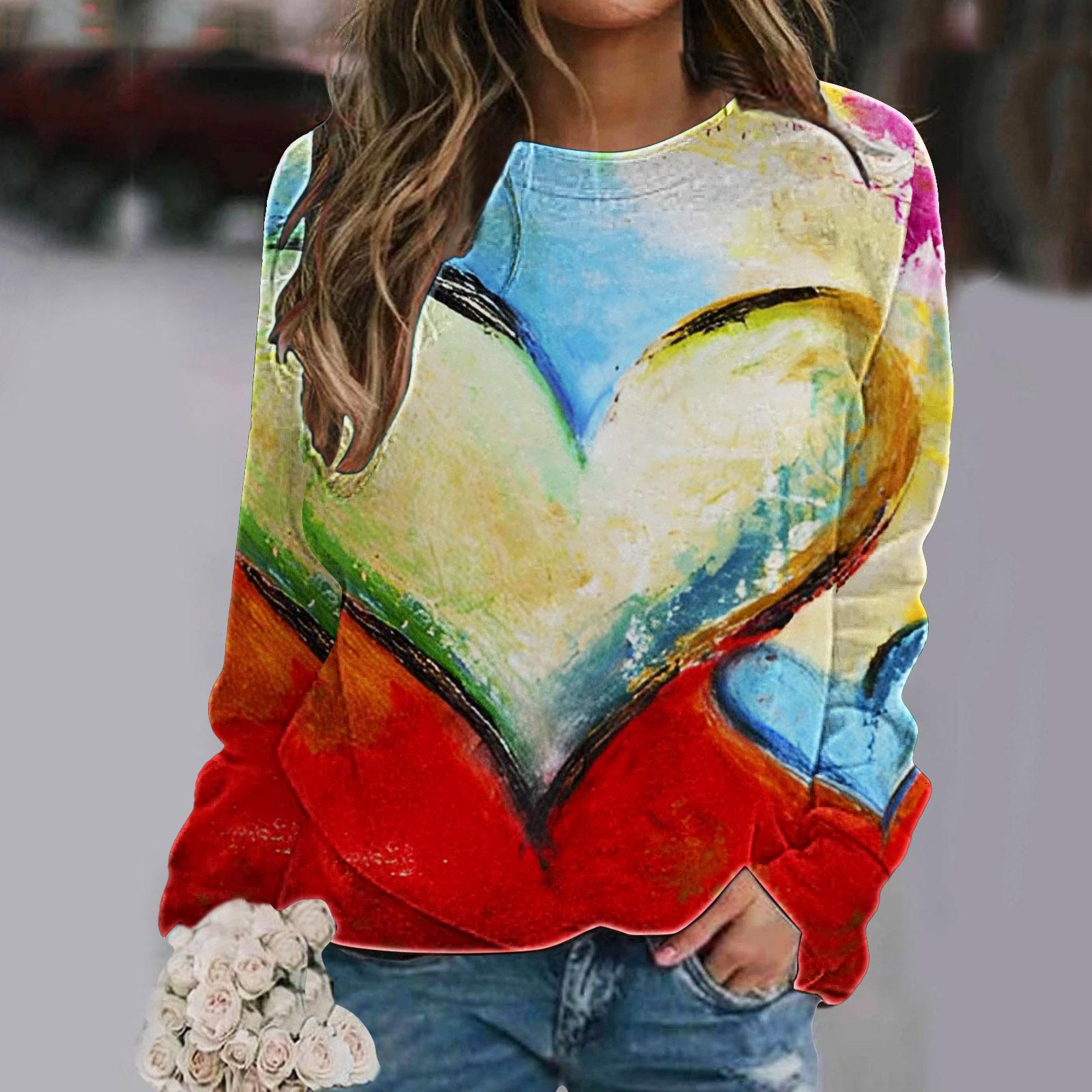 

Свитшоты с принтом Love Heart 3D, новые осенне-зимние женские модные толстовки с длинным рукавом, свитера большого размера Y2k, топы, женская одежда 8XL