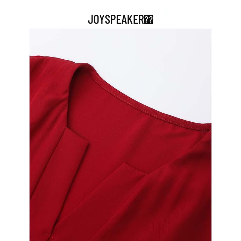 JOY SPEAKER Women's Summer Fashion Belted Mid-length Shirt Dress