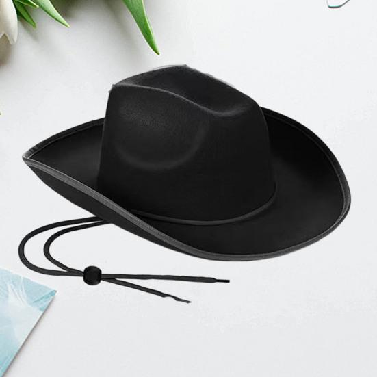 Hemming Wide Brim Solid Color Adjustable Windproof Rope Bowler Hat Western Cowgirl Jazz Sun Hat Fashion Accessories