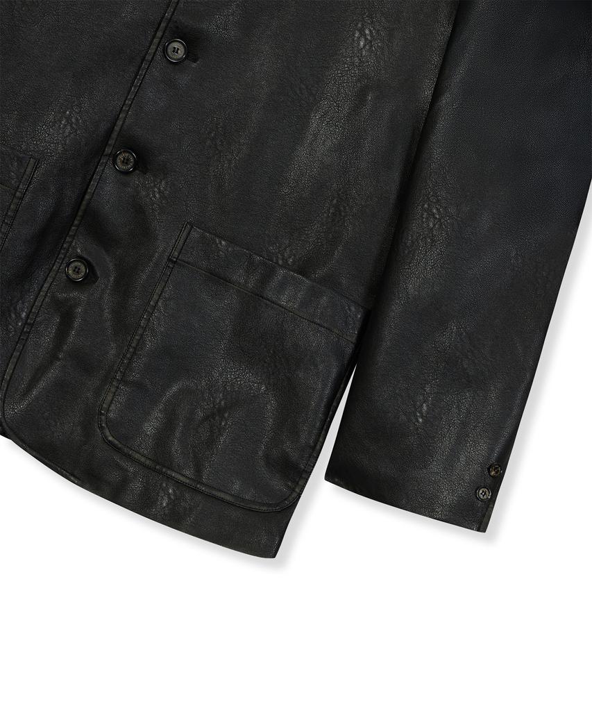 Ulkin [Runway] Fade Washed Faux Leather Blazer_Black