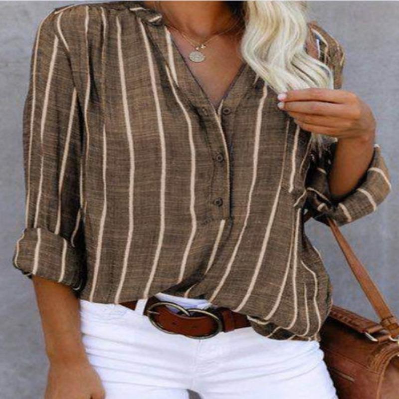 Minimally Stylish Printed Striped Shirt for Women In Foreign Trade