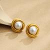Stainless steel 18K gold pearl stud earrings round pearl earrings light luxury ear jewelry