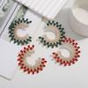European & American Geometric Rhinestone Sunflower C-Shaped Gemstone Stud Earrings