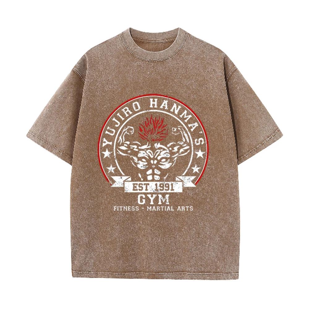 2026 Vintage Washed Black Gym Muscle Warrior Circle Graphic T Shirt Retro Fitness Martial Arts Print Oversized Casual Short Slee