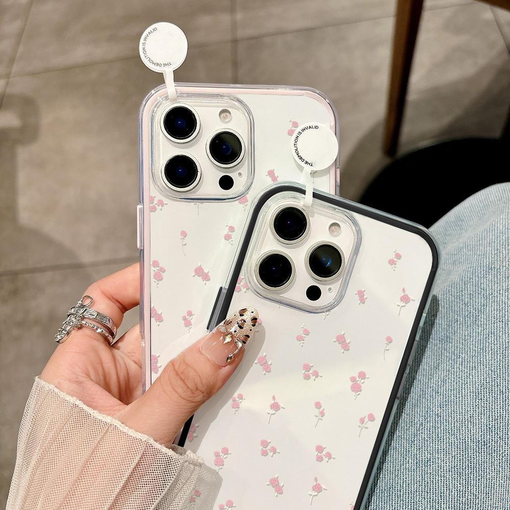 2 IN 1 Pink Flower Clear Phone Case For iPhone 16 Pro Case For iPhone 11 12 13 14 15 17 Pro Max 17 Air Soft Shockproof Cover