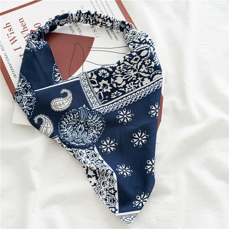 Summer Women Solid Color Head Scarf Vintage Triangle Bandanas Chiffon Elastic Hairbands Children Girl Headbands Hair Accessories