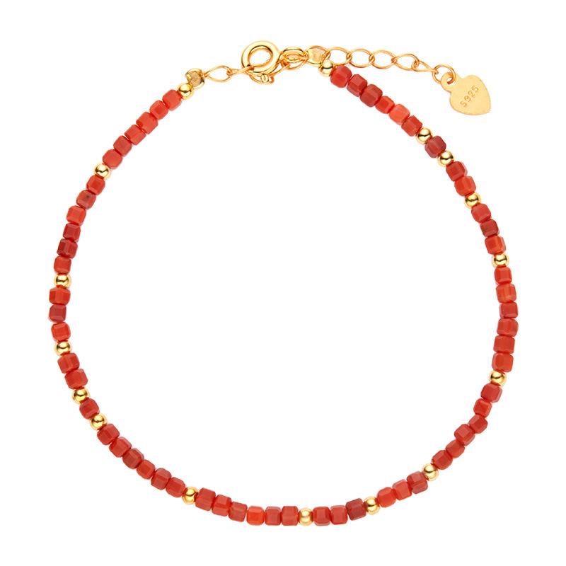 New Natural Red Agate S925 Silver Bracelet for Women's Fashion, Simple and Versatile
