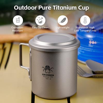 Titan-Teetasse mit Klappgriff, Outdoor-Camping-Teebereiter, Tasse mit Teesieb, 420 ml