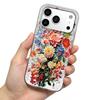 Case for iphone XR 12 Air XS Max 14 18 Pro Max 15 16 Plus 17 Pro 11 13 Silver Glitter Crackle Background Colorful Flowers
