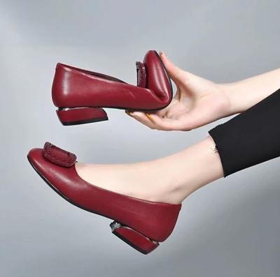 2024 New Autumn Soft Pu Leather Women's Low Heel Shoes Shallow Mouth Comfortable Thick Heel Women's Small Leather Shoes