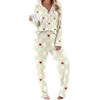 Pigiama da Donna Stampa alla Moda Top a Maniche Lunghe con Bottoni Pantaloni con Tasca Casa Casual Collo a Tacche Scollo a V Set Due Pezzi