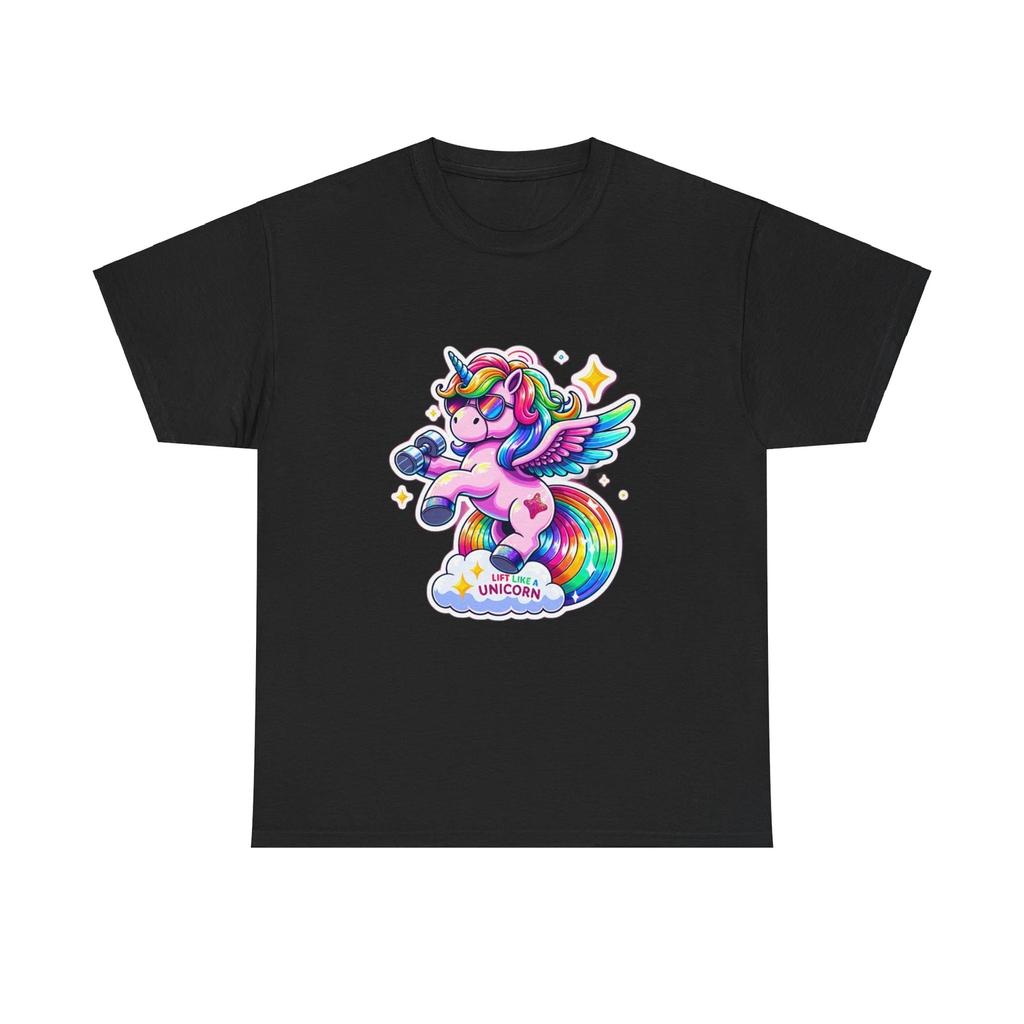 Unisex Adult T Shirt Unicorn Rainbow Weightlifting Theme Work Out Gym Novelty