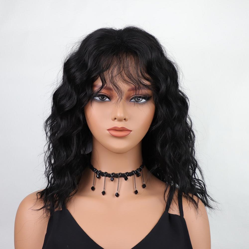 Grey Brown Blond Black White Wigs with Bangs Shoulder Length Curly Synthetic Wigs for Women Daily Cosplay Heat Resistant Fibre