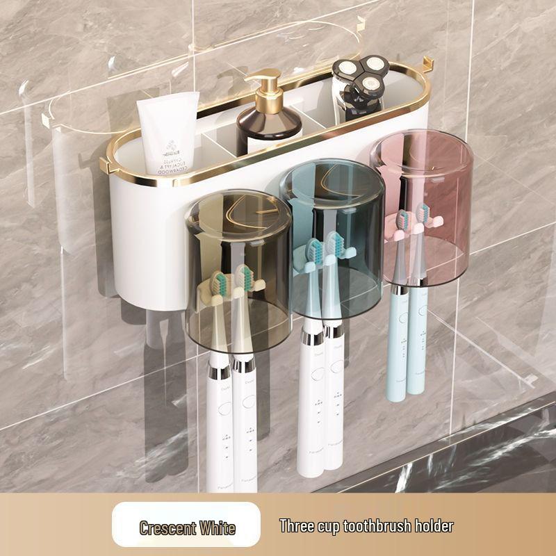 Wall-Mounted Electric Toothbrush and Toothpaste Holder with No-Drill Installation