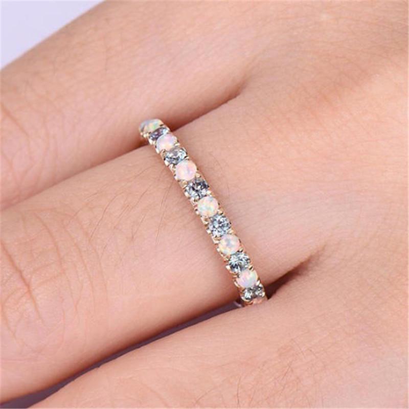 Trendy 14k Rose Gold Plated Opal and Diamond Wedding Ring - European & American Fashion