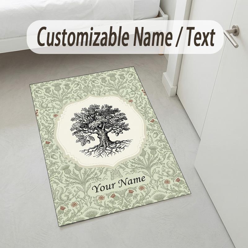 Tree Life Fantasy Theme Soft Crystal Velvet Rug Custom Name & Text Print Non Slip Floor Rug for Bedroom Living Room