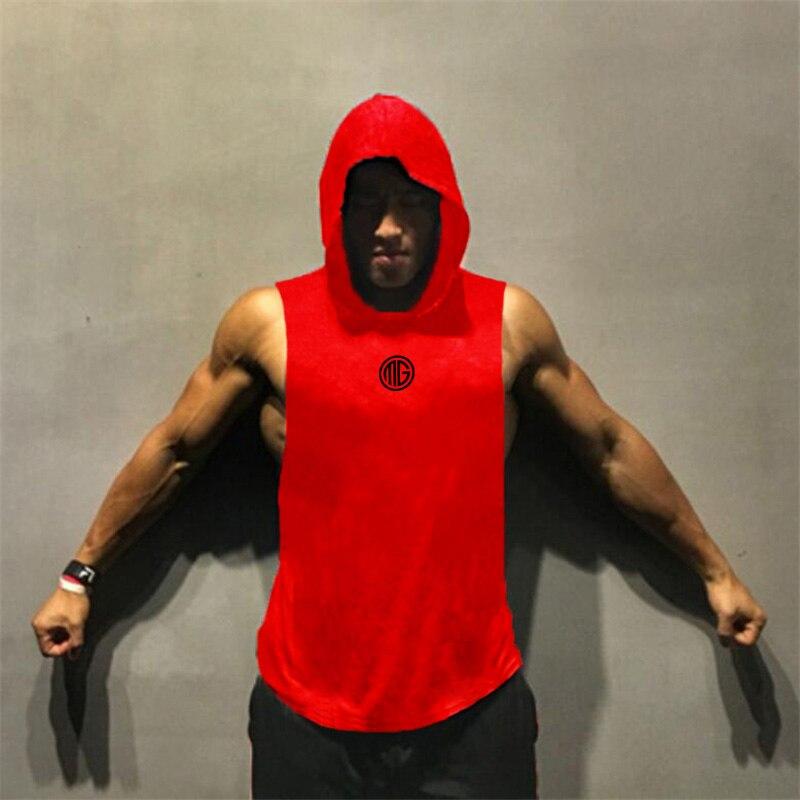 Muscleguys Summer Men's Cotton Breathable Sweat Absorbing Sports Hooded Vest Fitness Loose Sleeveless T-shirt