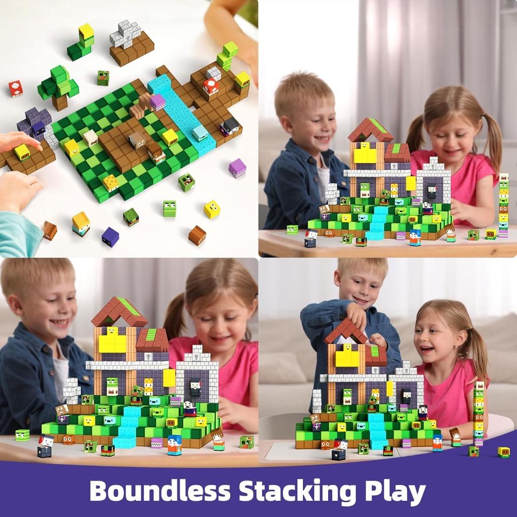Magnetic Building Blocks Toy Storage Box Set Can Hold Figures Magnet Cube Pixel Style Model Baseplate Toys Children 2025 Gift