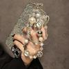 Short Mobile Phone Lanyard Luxurious Pearl Crystal Diamond Bead Hand-Held Double Chain Wristband Phone Case Hanging Decoration