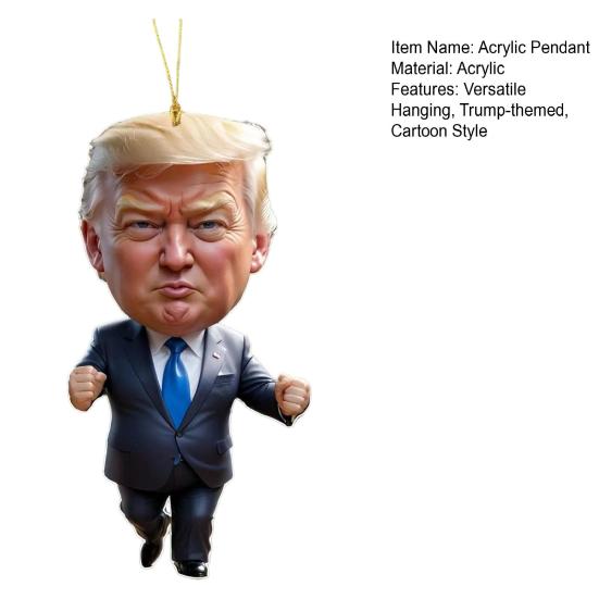Cartoon Trump Pendant 2D Flat Acrylic Hanging Ornament Funny Trump Decoration for Christmas Tree Car Keychain
