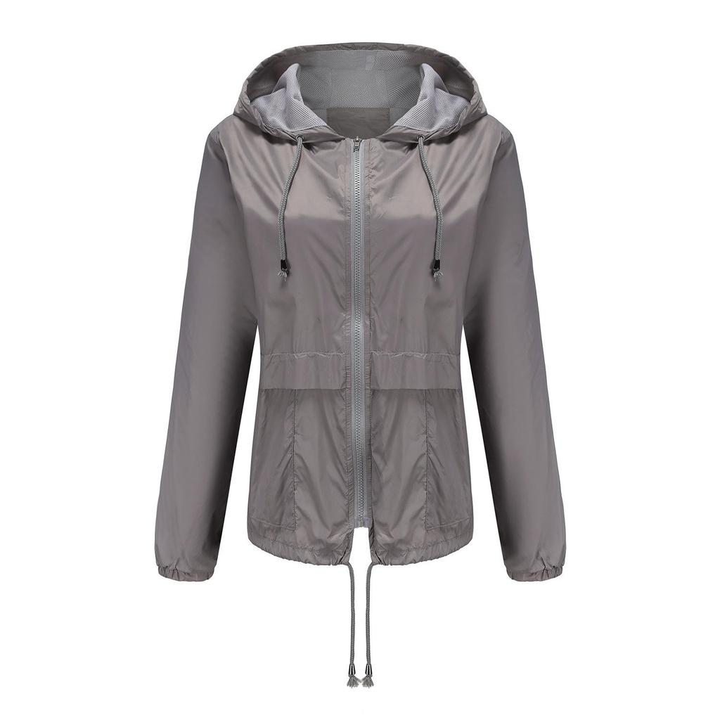 Giacca cardigan corta impermeabile da donna primavera tinta unita manica lunga colletto con cappuccio leggero S-3XL
