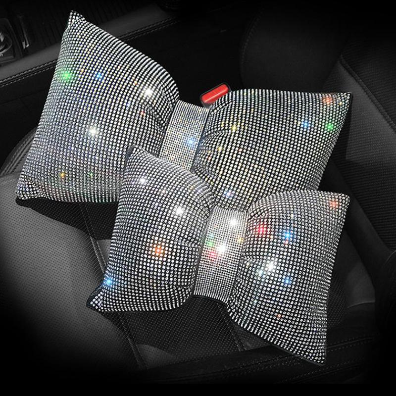1Pcs Diamond  Bowknot Car Neck Pillow  Auto Headrest Seat Support Waist Pillows Car Accessories For Women