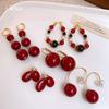 French retro Hong Kong style red geometric resin earrings stud earrings personality temperament earrings women