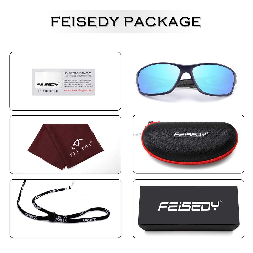 Feisedy TR90 Polarized Sports Sunglasses with UV Protection for and Ultra B2616 Men's Golf, Fishing, Running, Baseball, Cycling, Lightweight,