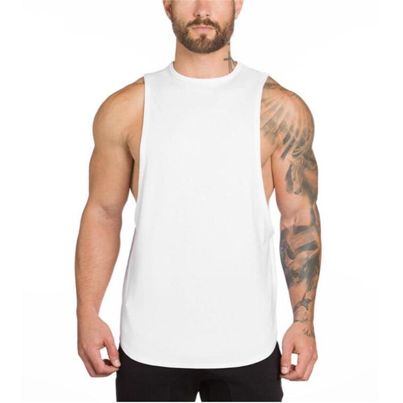 New Sports Vest Men'S Loose Summer Pure Cotton Fitness And Bodybuilding Quick Drying Sleeveless Shoulder White Base Shirt Sleeveless T-Shirt