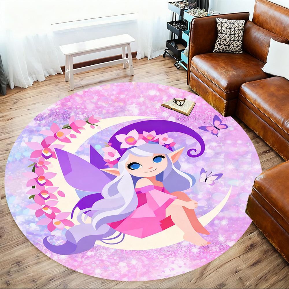 1PC Fairy Moon Round Chair Mat Area Rug - Non-Slip, Floor Mat for Office, Bedroom, and Indoor Decor -Gift D1127179
