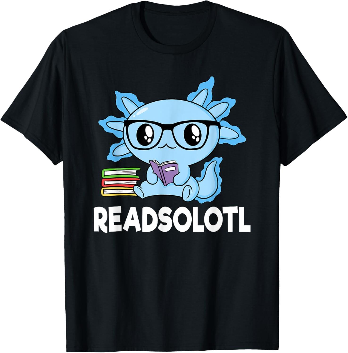 Readsolotl Blue Kawaii Axolotl Book Lover Funny Reading T-Shirt S