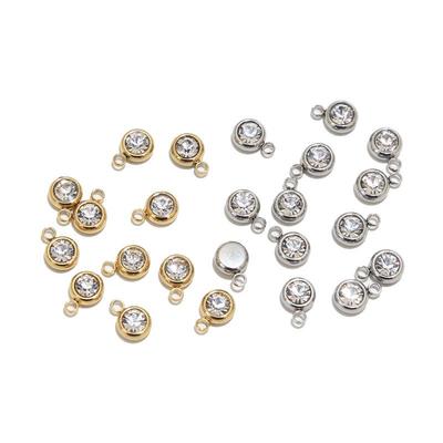 18K Galvanisierte Zirkon Runde Anhänger Halskette, Edelstahl, Handgefertigter DIY Charm