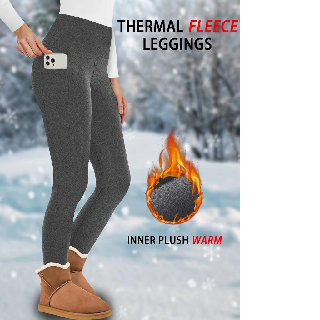Leggings Invernali a Vita Alta con Tasche per Donna - Collant Termici Spessi Caldi con Fodera in Pile Controllo Pancia Allenamento Corsa