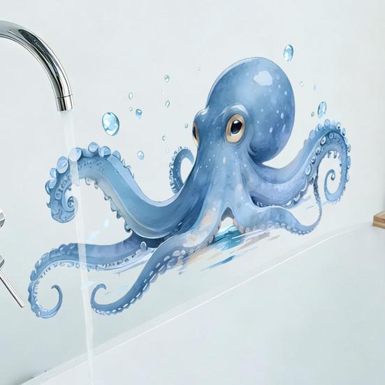 Großer blauer Oktopus Wandaufkleber Meeres Tier Wanddekal Abziehen Und Aufkleben Kunst Wandbild für Badezimmer Küche Wohnzimmer Sommer Wanddekoration