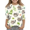 Kinder Freizeit T-Shirt Rundhals Dreiviertelarm Pullover Oberteil mit Tierprint Muster Weicher Leichter Stoff für den Alltag