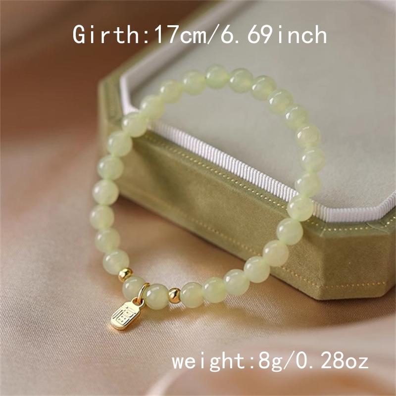 

Trendy Pearl Imitation Jade Bracelets Chinese Style Luck Gold Medal Pendant Beaded Bracelet for Women Jewelry Gift