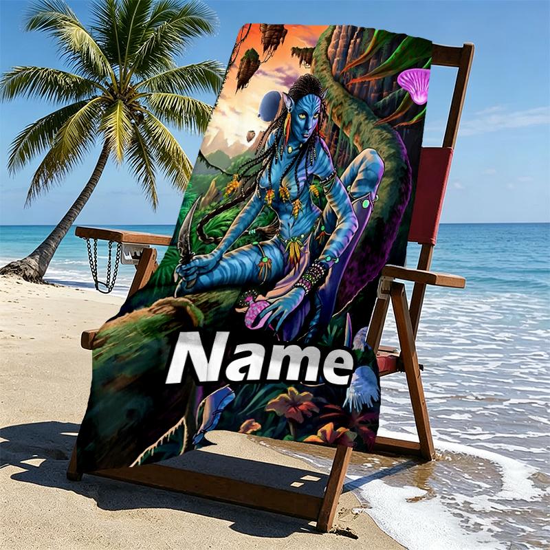 Custom Name Personalized Avatar Print Beach Towel, for Trip Camping Beach Party Home Decor, Birthday Gift for Family & Friends