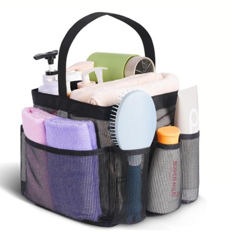 Sac de toilette en maille transparente Sac fourre-tout cosmétique Accessoires de plage et de salle de bain Sac de rangement de voyage Sac à main portable pour serviette et articles de toilette Sac de rangement pour maquillage