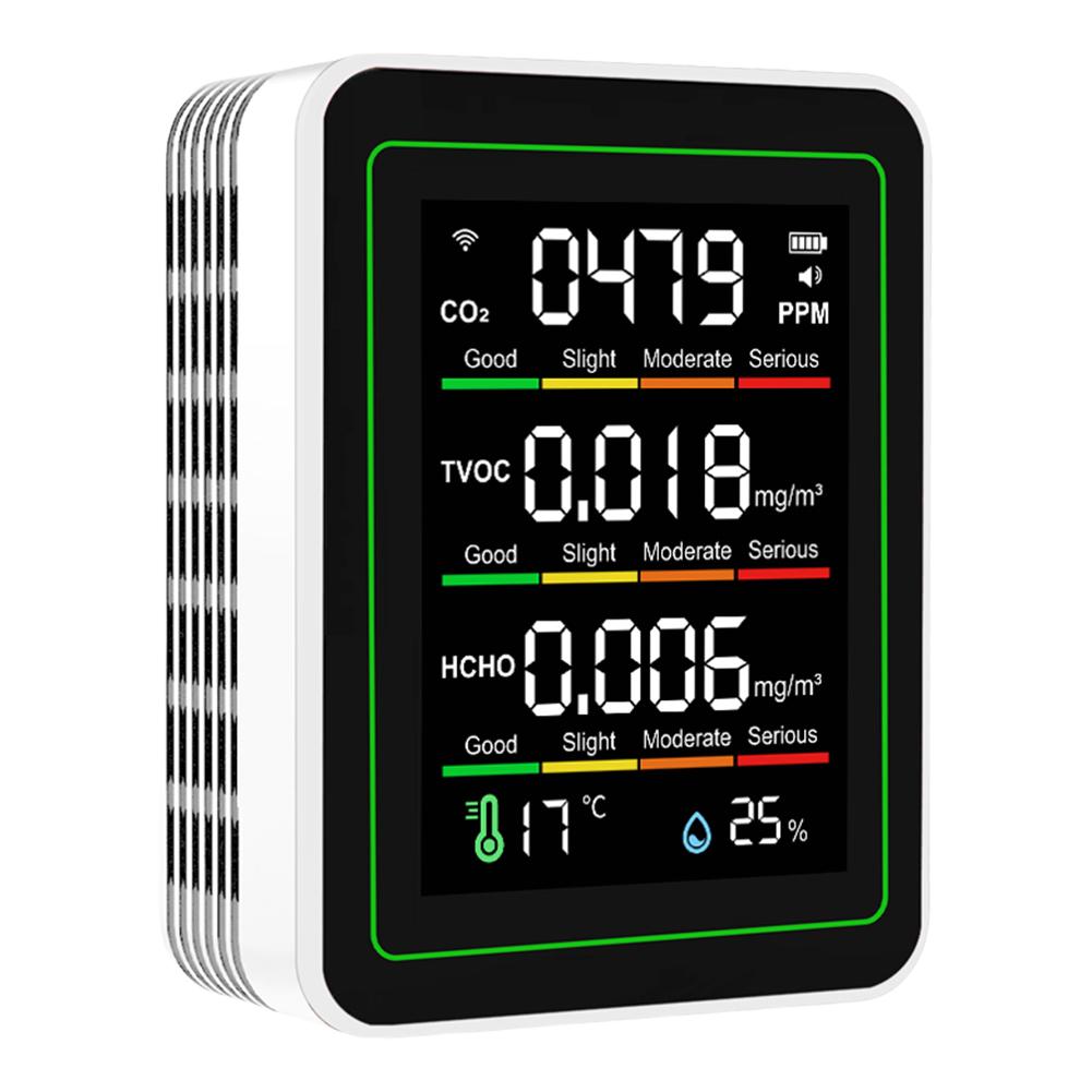 

Indoor WiFi Air Quality Detector Real-Time Air Quality Tester Temperature & Humidity Air Quality Meter for AQI CO2 PM2.5 HCHO білий
