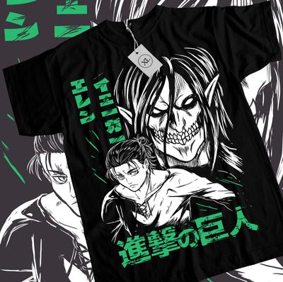 Camiseta Eren Yeager Shingeki No Kyojin Attack on Titan Camiseta Negra Todas las Tallas