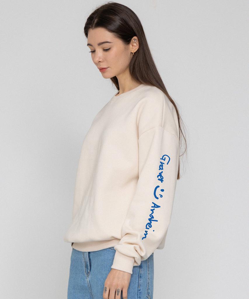 GRAVER [Unisex] Elbow Drawing Logo Smile Sweatshirt_Cream