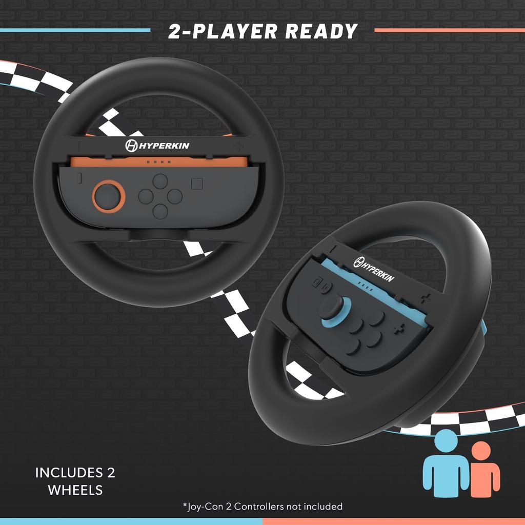 Hyperkin Racing Wheel Set for Nintendo Switch 2 Black Improved and Grips for Racing Games (2-Pack) Joy-Con Controllers, Control, Drift-Compatible,