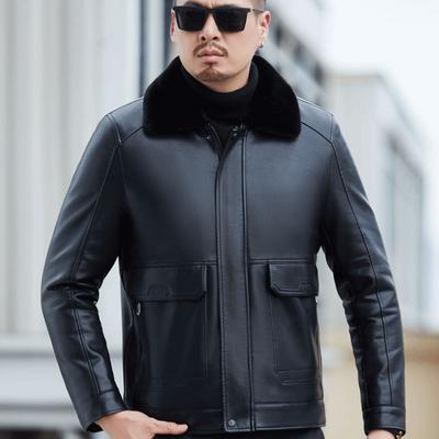 Schaffelljacke für Herren. Lässige Wildlederjacke mit integriertem Leder und Fell