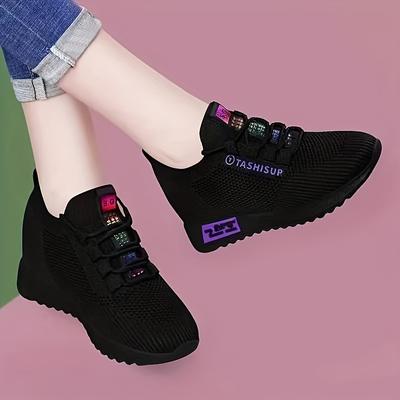 Mesh Breathable Soft Thick Sole Sneakers, Lightweight Casual Versatile Running Shoes,Solid Color Sport Shoes