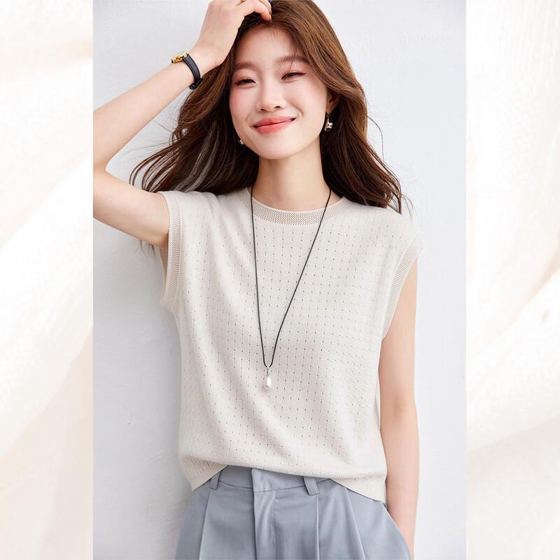 Srcr Women s Silk Blend Hollow-Out Knit Vest Top L